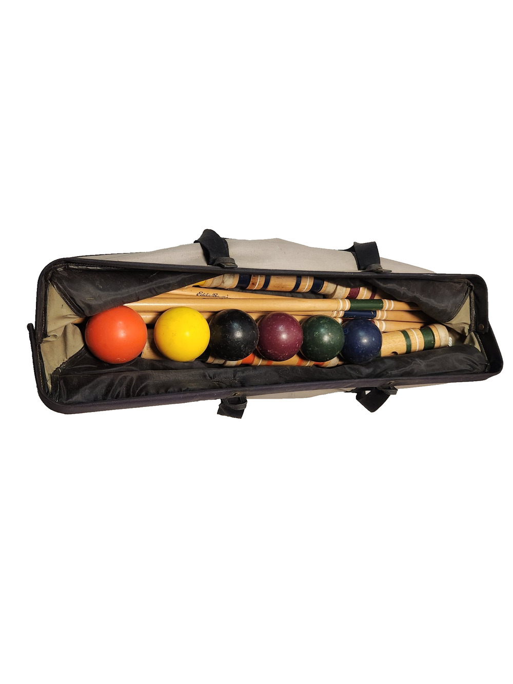 Eddie Bauer Croquet 6 Mallets & 6 Matching Color Balls Set in Travel Bag